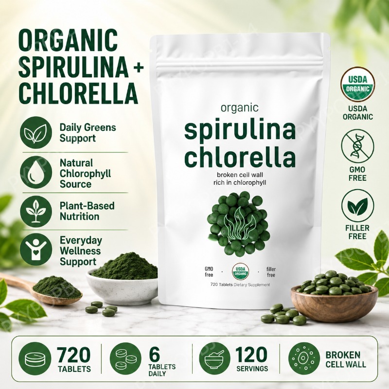 Spirulina Tablet Organic - Organiczne tabletki spiruliny i chlorelly, codzienne